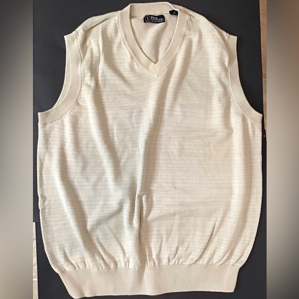 PGA Tour Cream Knit Sleeveless sweater Vest Mens L